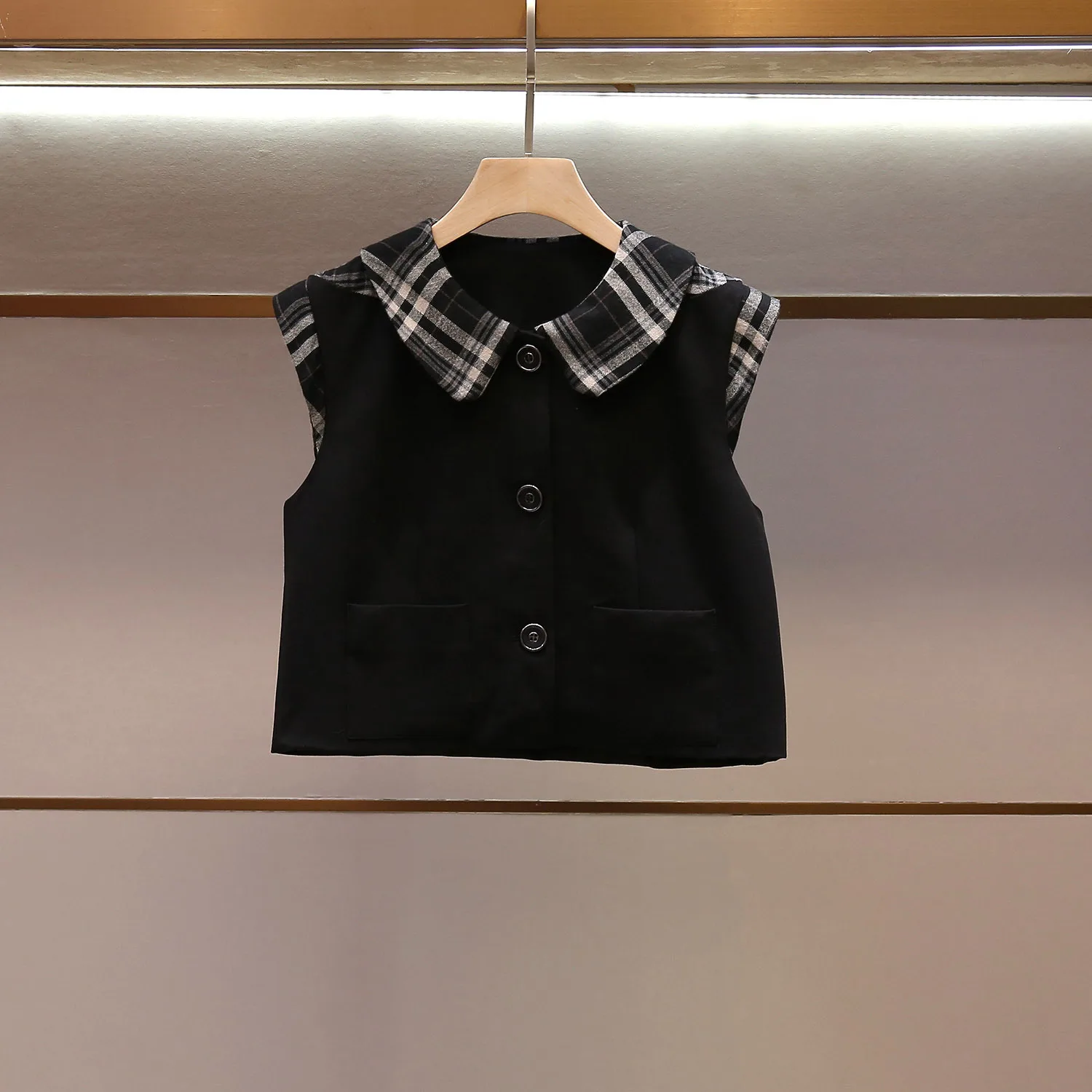 Japanese-style Retro Plaid 2-piece Set Kawaii Doll Collar Plaid Vest Top A-shaped Wide-leg Shorts Y2K S Summer Daily Casual Wear