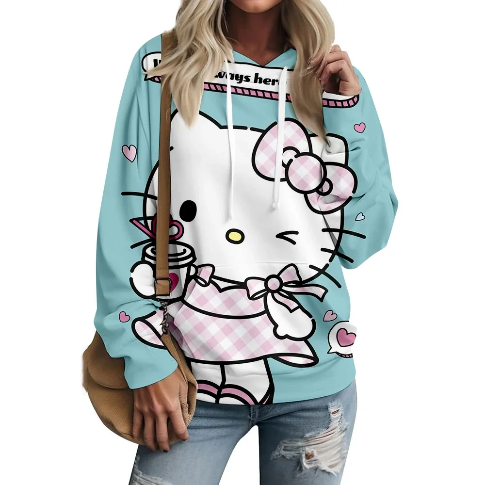 

Комбинированные толстовки с длинными рукавами и милым принтом Hello Kitty, женская модная удобная толстовка с карманами, винтажная толстовка с капюшоном Y2k, одежда