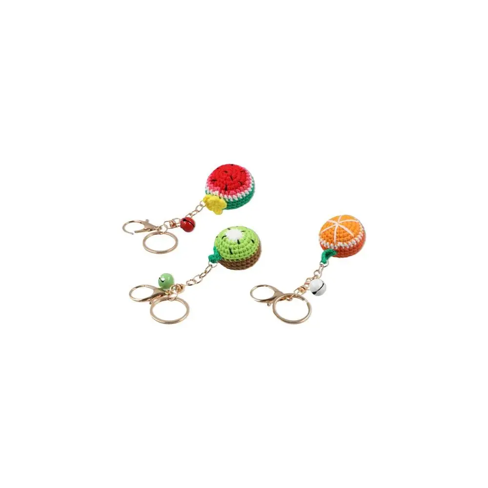 Creative Lemon Donut Fruit Keychain Strawberry Crocheted Knitting Car Keychain Watermelon Orange Knitted Keyring Car Key Holder