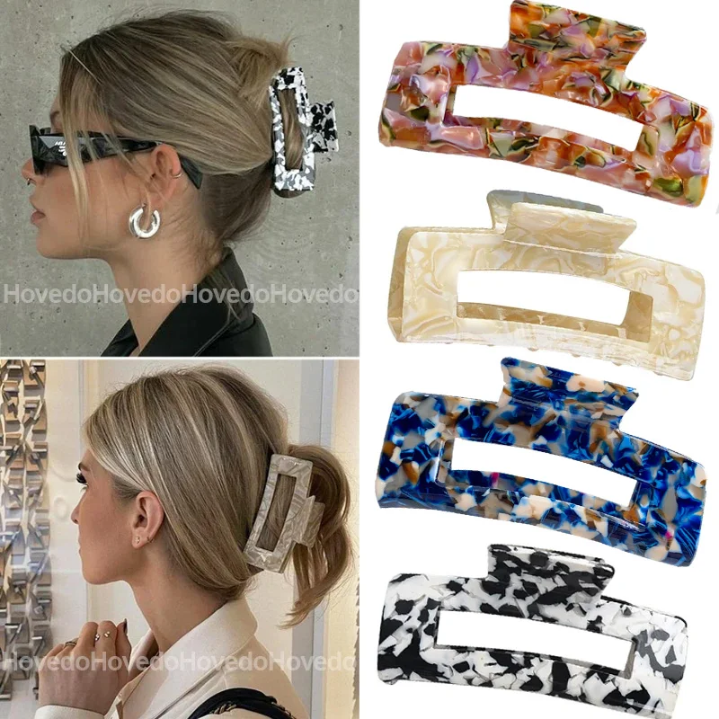 

Fashion Print Acetate Hair Claws Large Size Square Hair Claw Clips Crab Clamps Headwear Vintage Hair Accessories for Women