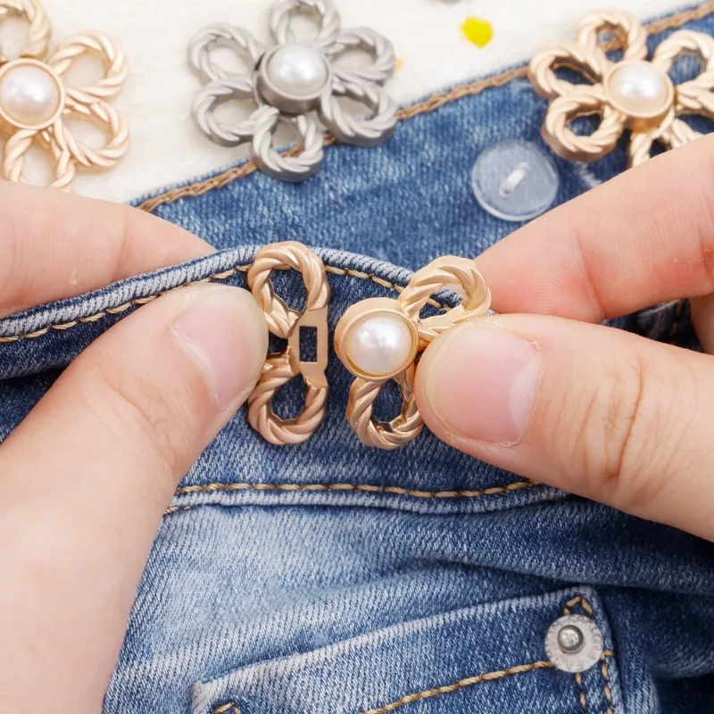 1/2/4 Paar Taille Metallic Bloemvormige Verstelbare Strakker Eenvoudige Decoratie Paar Gespen Broek Grootte Veranderen Van Groot Naar Klein