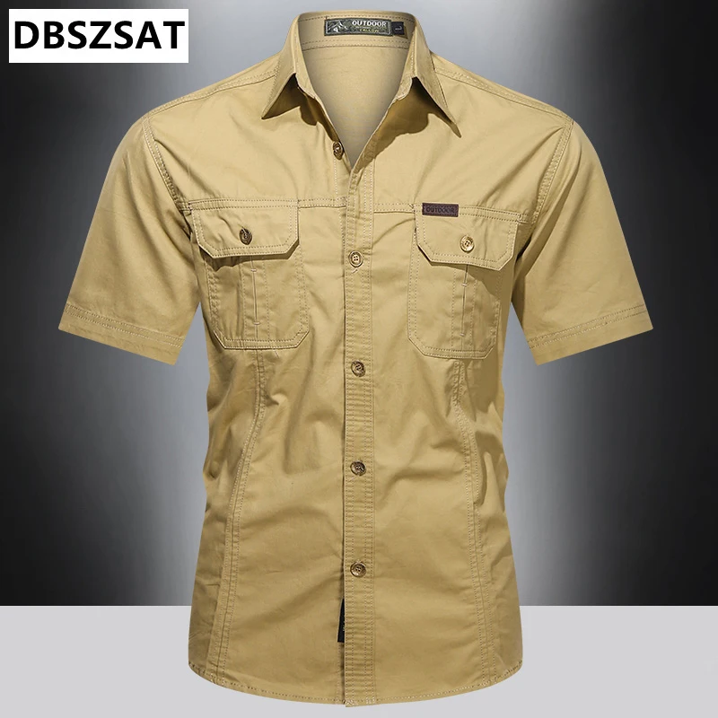 

Men Solid Cargo Shirts High Quality Outdoor Hiking Sport Loose Tops Daily Military Style Casual Youth Pocket Camicia Large Size