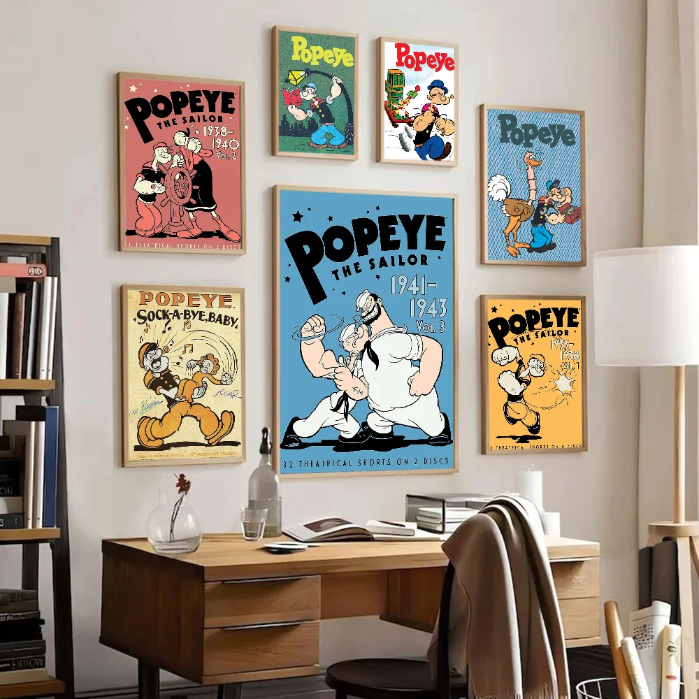 Cute Cartoon P-Popeye Movie Sticky Posters Fancy Wall Sticker For Living Room Bar Decoration Vintage Decorative Painting