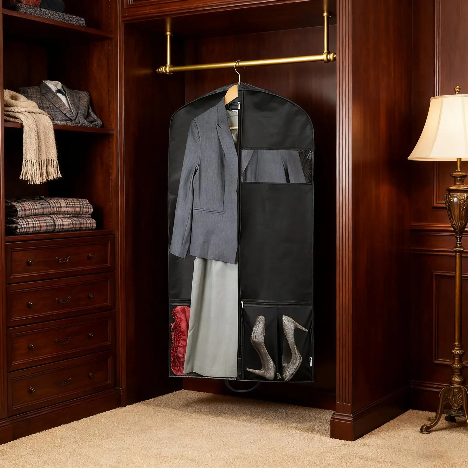 

Сумки для одежды для путешествий, черные сумки для хранения одежды на молнии, сумки для хранения одежды в шкафу с прозрачным окном для платьев