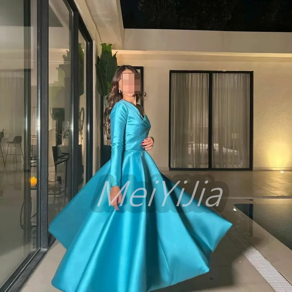 Meiyijia-vestido de noche de satén saudita con volantes, traje elegante y sencillo, impresionante, Sexy, Aline Arabia, para cumpleaños y Club, verano, 2024