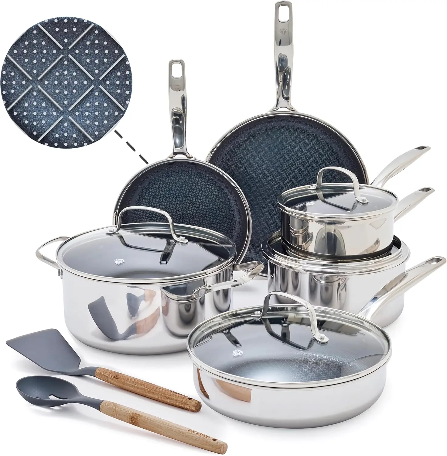 

12-Piece Stainless Steel Cookware Set, Tri-Ply PFAS-Free Nonstick, Oven Safe to 850F, Induction Compatible