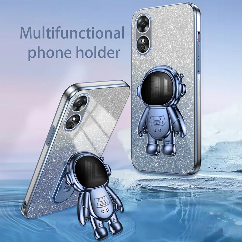 New Glitter Transparent Case For OPPO A78 A94 A95 Reno 7 5G A17 A57 5G A77 A77S A58 A54S A16 A53 A16S Astronaut Plating Cover image 4