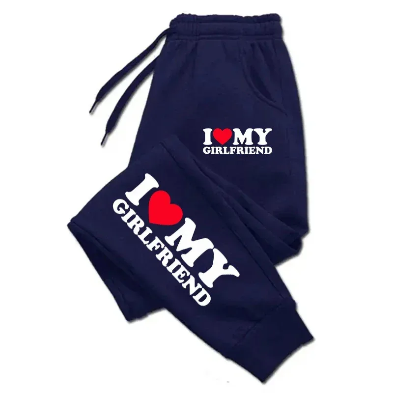 I Love My Girlfriend Printed Mens Womens Sweatpant Fitting Sport Leggings Pant Warm Outdoor Trousers Pocket Casual Jogger Couple
