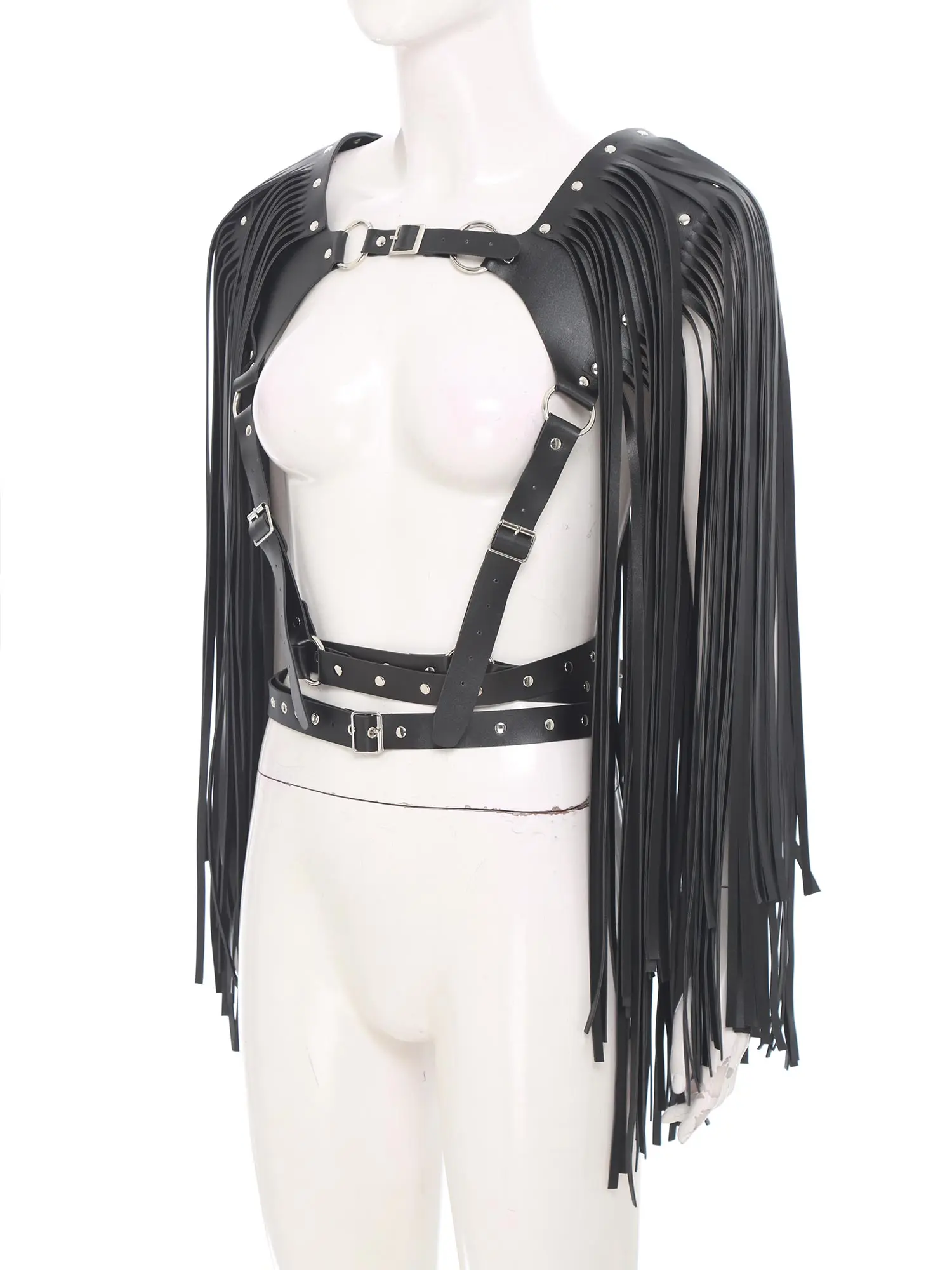 PU Leder Nieten Brust Harness Erwachsene Männer Frauen Cosplay Zubehör Harness Einstellbare Schulter Schnalle Riemen Arm Quaste Riemen