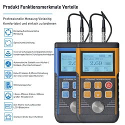 Digital Ultrasonic Thickness Gauge Meters Thickness Meter,1.0-350mm Paint Thickness Tester for Metal Glass PVC Acrylic,130S