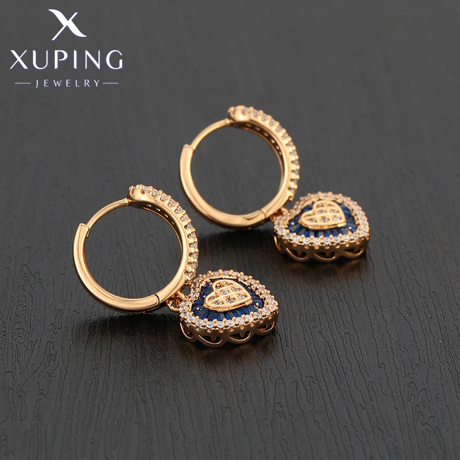 Xuping Jewelry Fashion Romantic Heart Style Goldfarbene Huggies-Ohrringe für Frauen, Freundin, Party, Geschenk, X001002627 – Detail 15