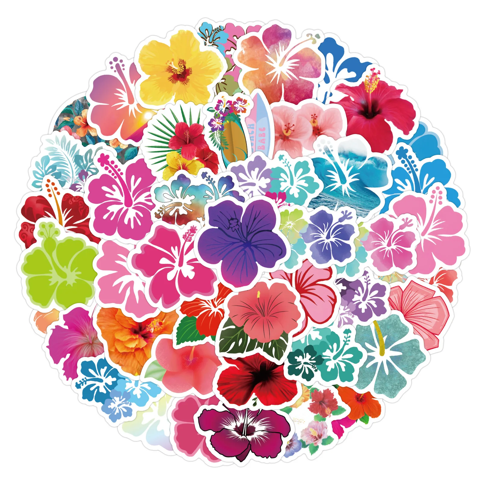 60pcs Fresh Hibiscus Flower Stickers Laptop Bicycle Guitar Skateboard Sticker Kid DIY Graffiti Waterproof Stickers Toy