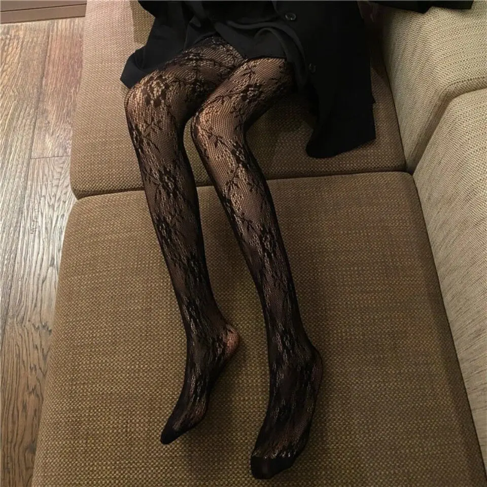 CHUANGERM Women Sexy High Waist Elastic Fishnets Tights Floral Hollow Lace Stockings Slim Shiny Nightclub Pantyhose