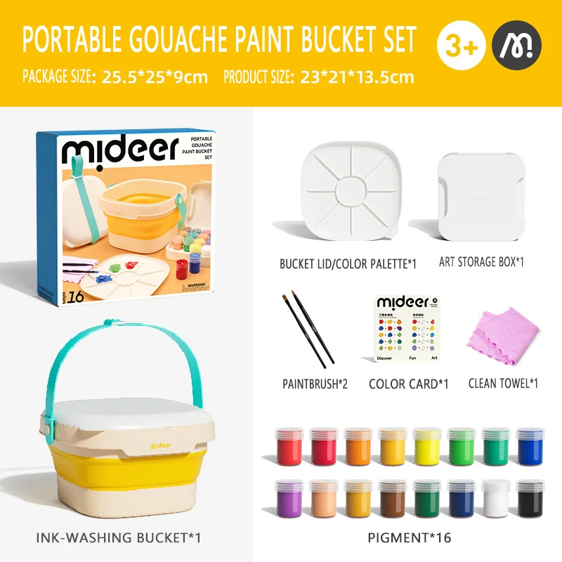 Mideer Przenośny Zestaw Farb Gwaszowych w Wiaderku z Dodatkiem Wody Kreatywne Zabawki do Malowania Zabawki do Rysowania dla Dzieci od 3 Lat