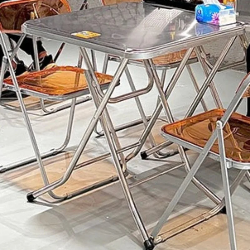 

Internet Celebrity Coffee Table Stainless Steel Folding Indoor Dining Chair Bench Industrial Cafe Furniture Salontafel XY40KFZ