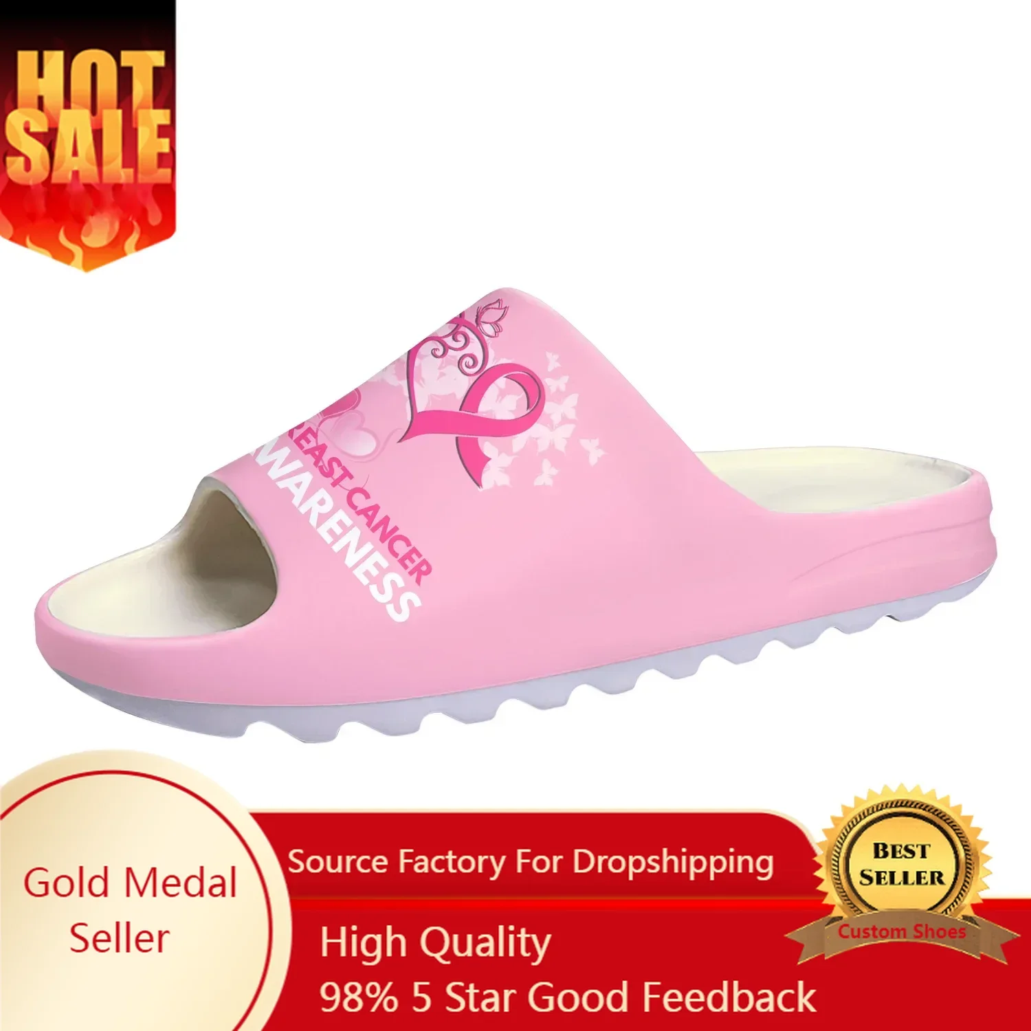 

Cancer Survivor Breast Cancer Soft Sole Sllipers Home Clogs Step on Shoe Mens Womens Teenager Custom Made on Shit Beach Sandals