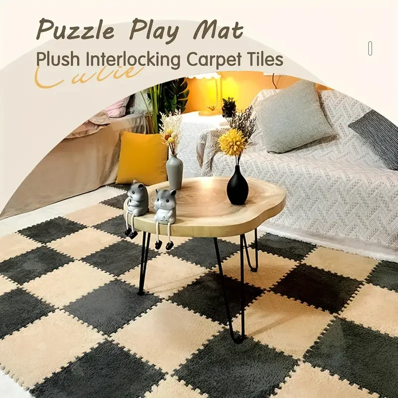 

10-Pack Baby EVA Play Mat Warm Plush Interlocking Children's Game Puzzle Mat Black Series Home Decor Rug Baby Products