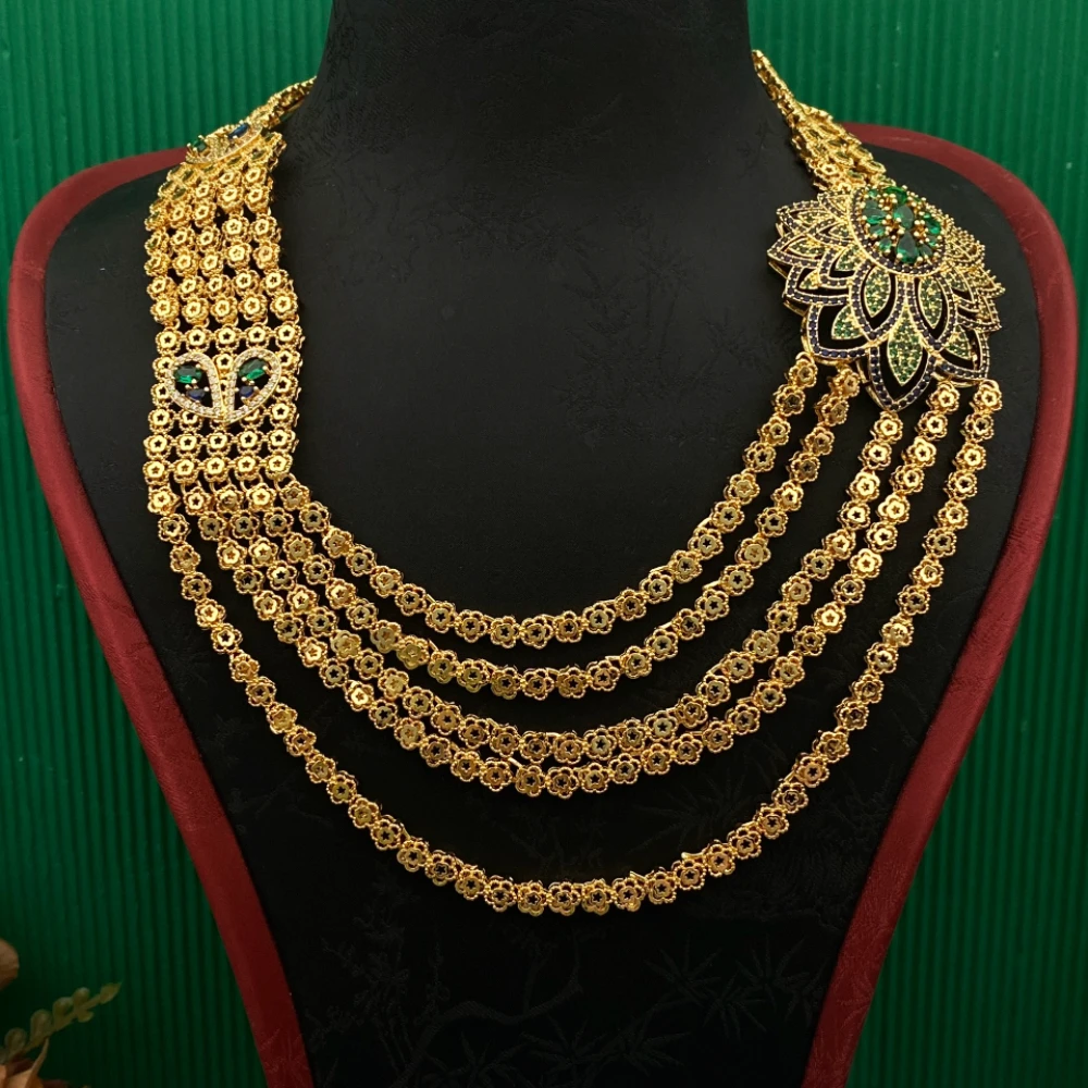 Falair Gold Plated Copper Zircon Women Jewelry Set Dinner Party Style Accessories with Bracelet Ring Necklace Earrings Set