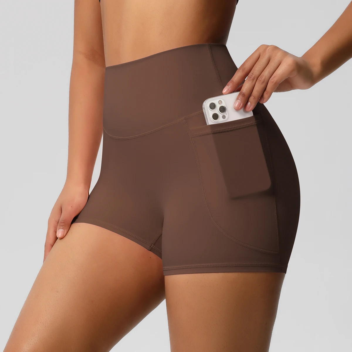 Damen-Sportshorts mit Taschen, Yoga-Leggings-Shorts, Squat-Proof, Hohe Taille, Fitness-Tights, Schnelltrocknend, für Radfahren, Workout und Gym – Detail 5