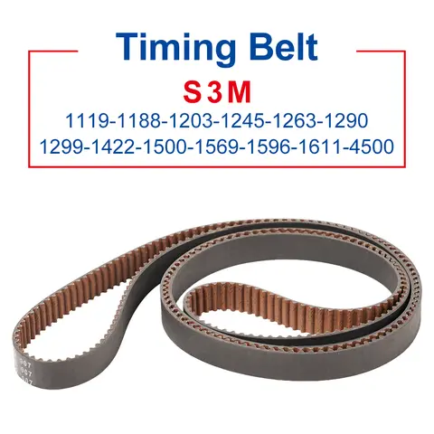 Timing Belt S3M1119/1188/1203/1245/1263/1290/1299/1422/1500/1569/1596/1611/4500 Closed Loop Synchronous Belt  Circular Arc Teeth