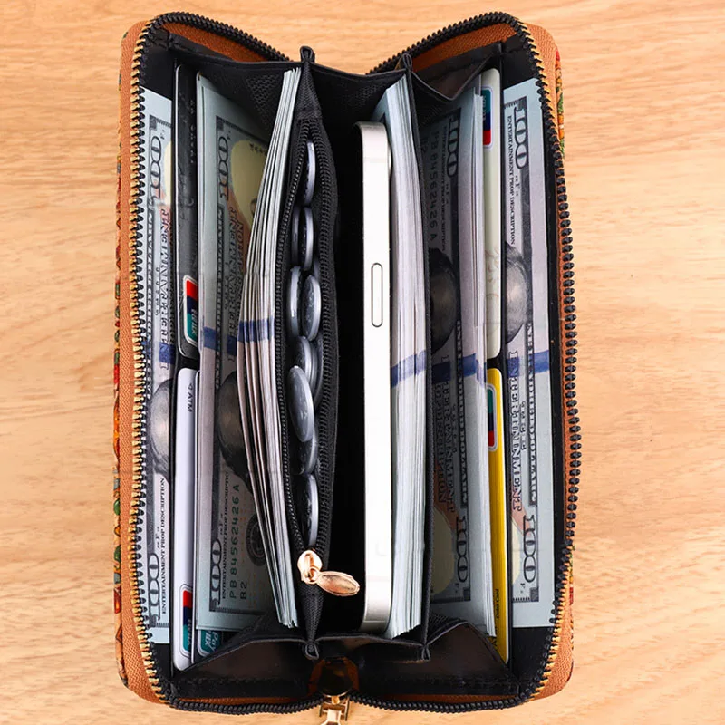 1 قطعة نمط عشوائي خمر البوهيمي الطباعة محفظة طويلة حقيبة يد المرأة