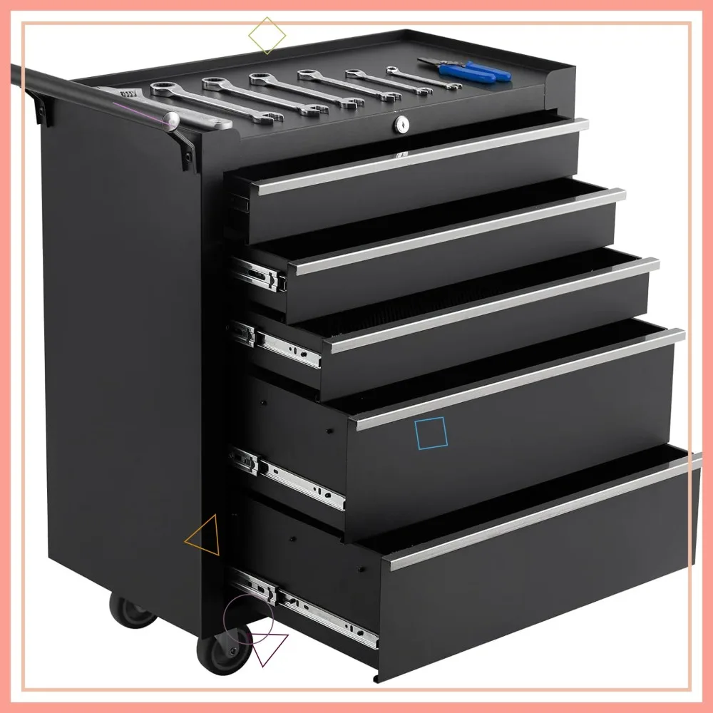 

Мобильный инструментальный шкаф на 5 ящиков с запираемыми колесами и вкладышами для ящиков, портативный шкаф для хранения для гаража и мастерской