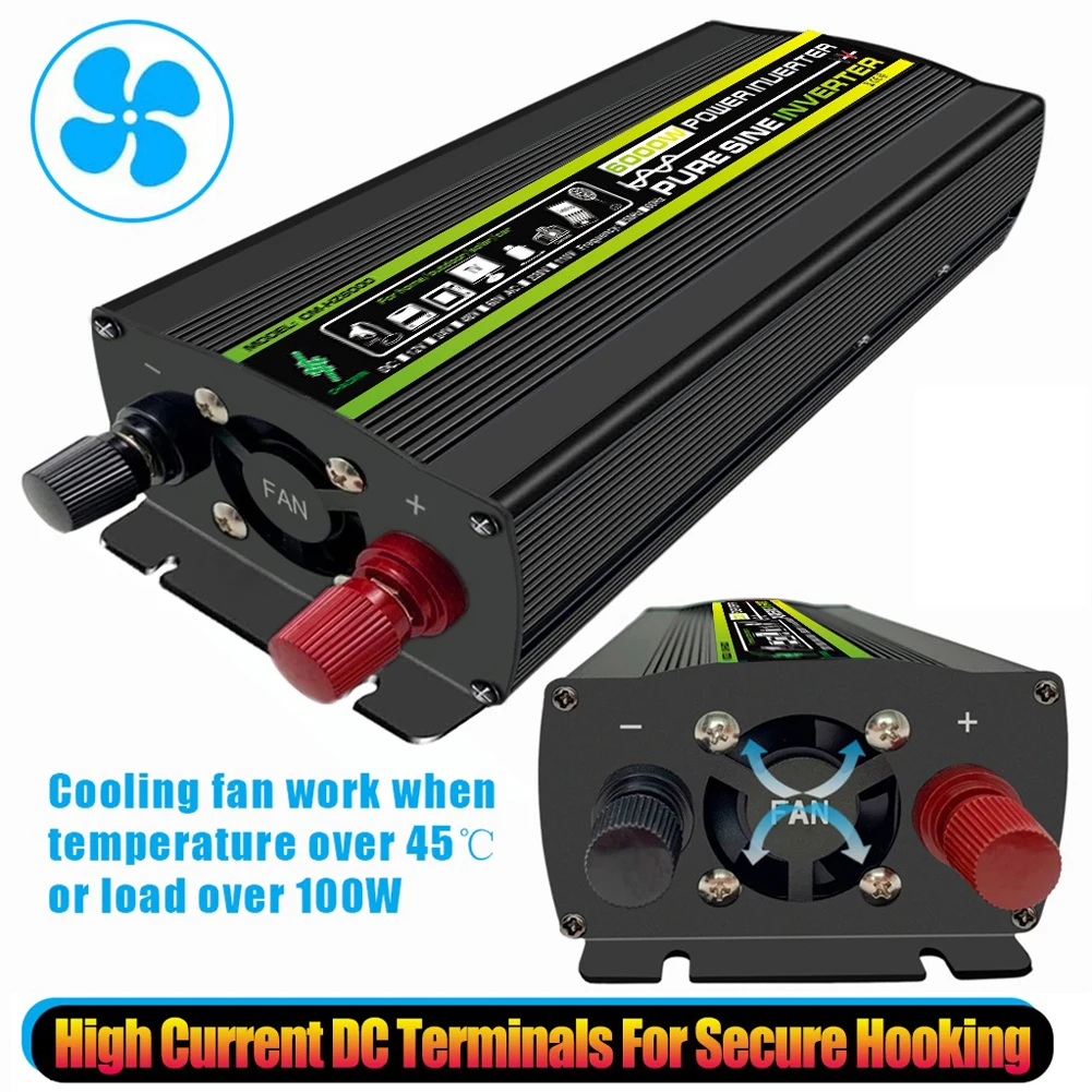 

DC 12V To AC 220V Car Inverter Dual USB Digital Power Inverter Pure Sine Wave Vehicle Smart Inverter LCD Display for RV Caravan