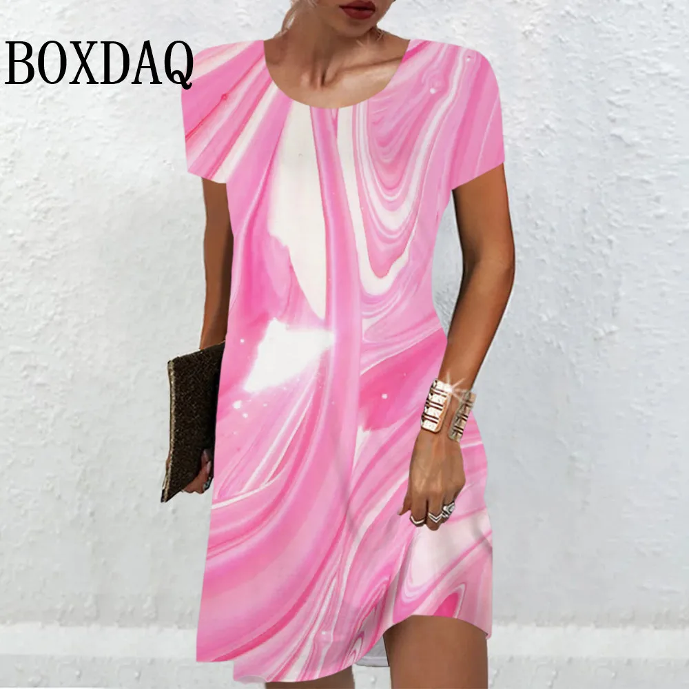 

Новинка 2023 года, женские платья в полоску с 3D принтом, элегантные повседневные платья с короткими рукавами, модные женские мини-платья с абстрактным градиентом
