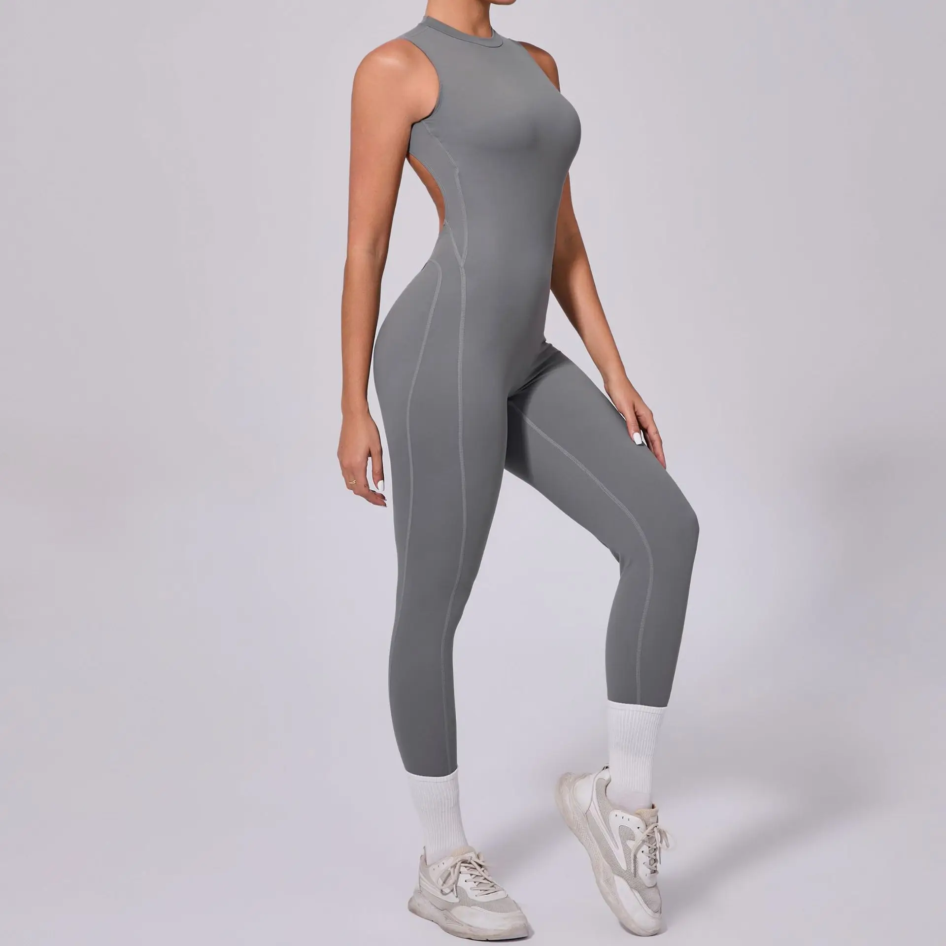 Women One Piece Fitness Overalls Seamless Sleeveless Yoga Jumpsuits Sexy Backless Bodysuit Sports Gym Sportswear Yoga Clothing