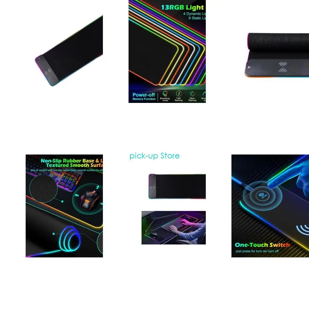 

Q5WA LED Mouse Pad Large Mouse Pad with 15W Wireless Charging Portable Gaming Mouse Pad Nonslip Rubber Base for PC Laptop