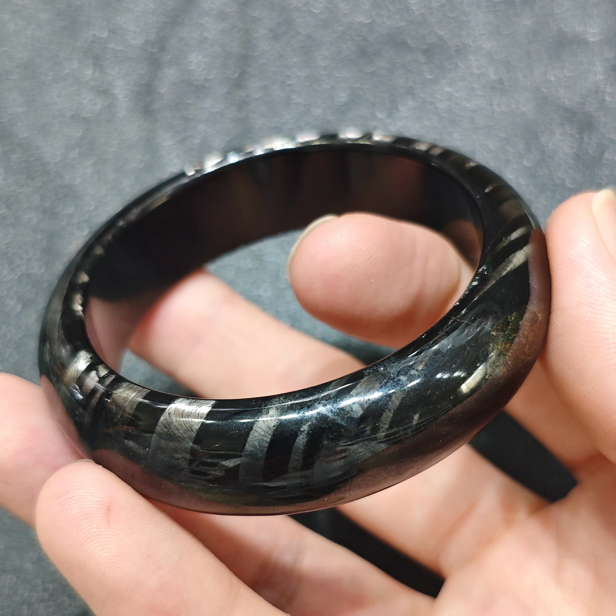 Premium Hypersthene Gemstone Bangle Solid Round Quartz Bracelet Aesthetic Metallic Schiller Fine Jewelry Birthday Present