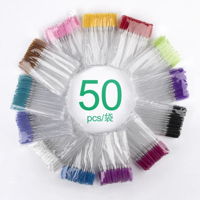 50 peines de pestañas de cristal con soporte, cepillo desechable para extensión de pestañas, aplicador de máscara, juego de herramientas de maquillaje profesional