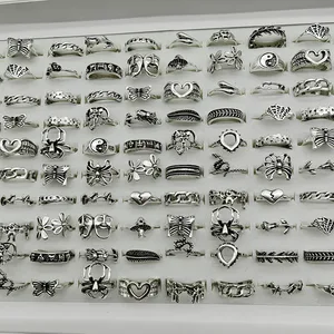 30 buah / Lot Cincin Jari Paduan Grosir Pabrik untuk Wanita Perhiasan Ular Cinta Daun Hewan Laba-laba Tengkorak Potongan Bunga Besar Baru Panas untuk Wanita 6 cincin asli penjualan terbaik - №