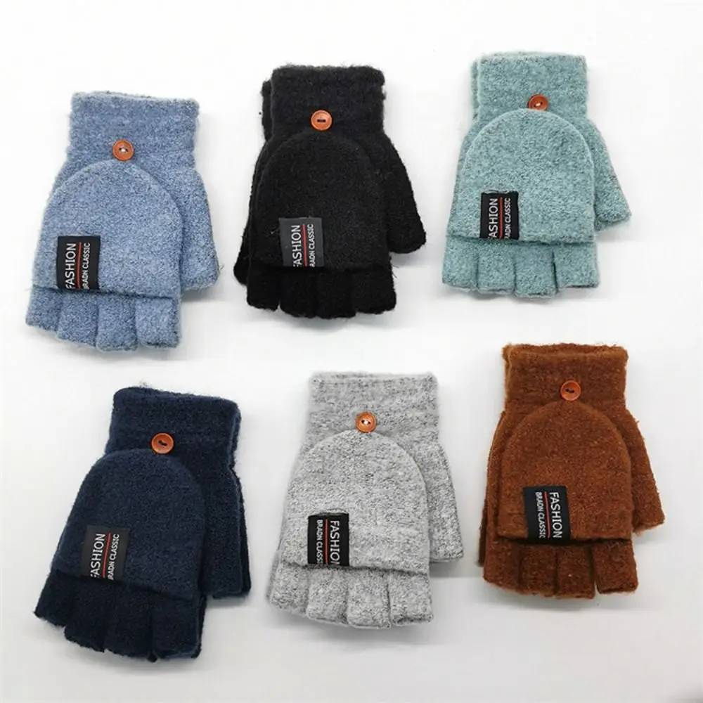 Winter Fäustling Warme Gestrickte Fingerlose Handschuhe Flip Fäustlinge für Männer Frauen Student Jungen Mädchen Halbe Finger Handschuhe Verdicken Handschuhe