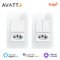 AVATTO Tuya WiFi Brazil Standard Smart Wall Switch & Socket 4X2 Glass Panel 1/2 Buttons Light Switch Work With Alexa,Google Home