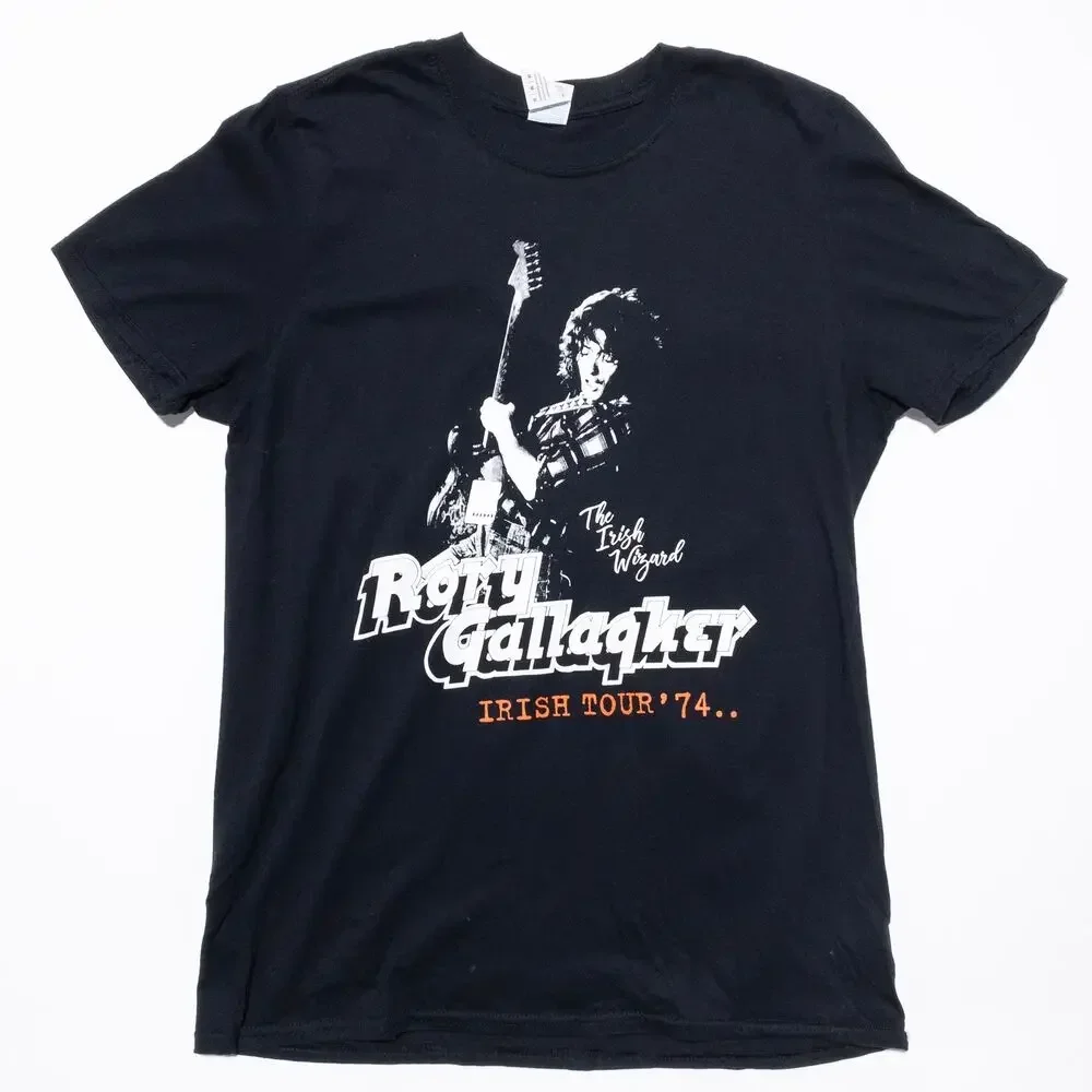 Mens Medium Irish Tour 74 Black Double Sided Band Rory Gallagher T-Shirt harajuku graphic oversized men clothing FUNNY summer