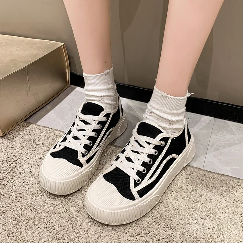 Women's Fashion Student Flat Canvas Shoes Wear Resistant Thick Increase Vulcanized Shoes Outdoor Casual Sports Shoes