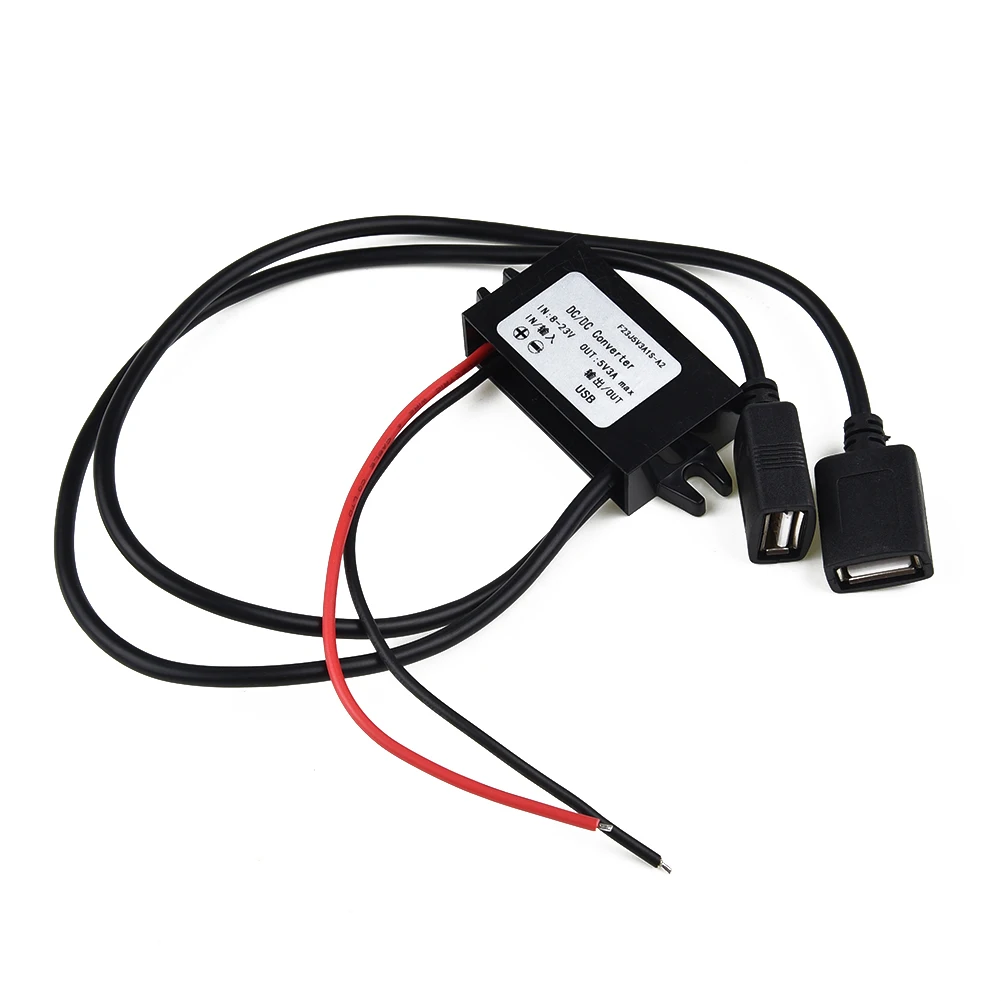 DC Step Down Voltage Converter 12V 23V to 5V USB Power Adapter with 3A Output and Dual USB Ports for Vehicles Outdoor Use