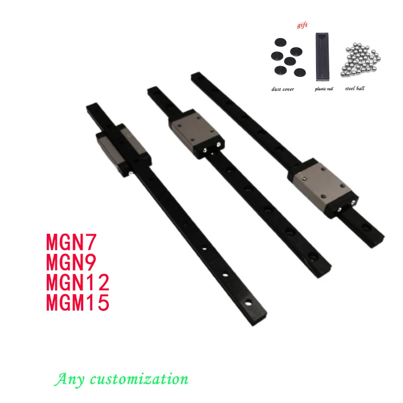 MGN12 MGN9 MGN15 MGN7 Black 300 350 400 450 500 600 800mm 1PC Linear Rail Guide+1PC MGN Carriage Miniature Linear Rail Slide CNC