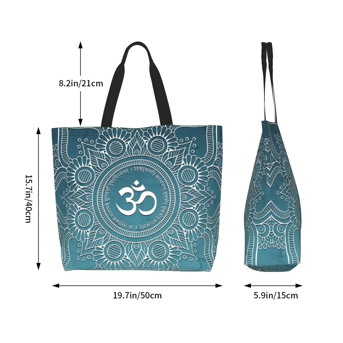 Bolsa de compras reutilizable Maha Mrityunjaya Mantra, bolso de mano de lona de hombro, lavable, Om Yoga, Mandala, budismo, compras de comestibles