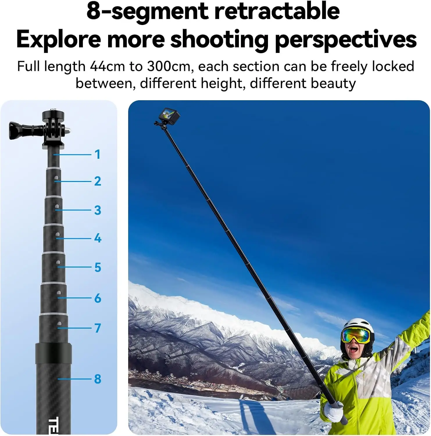 3M/118 G3 Invisible Selfie Stick Long Pole for DJI Osmo Nano 360 Action 6 5 4 Pocket 4 3 Xtra, Insta360 Luna Ultra X5 Ace Pro