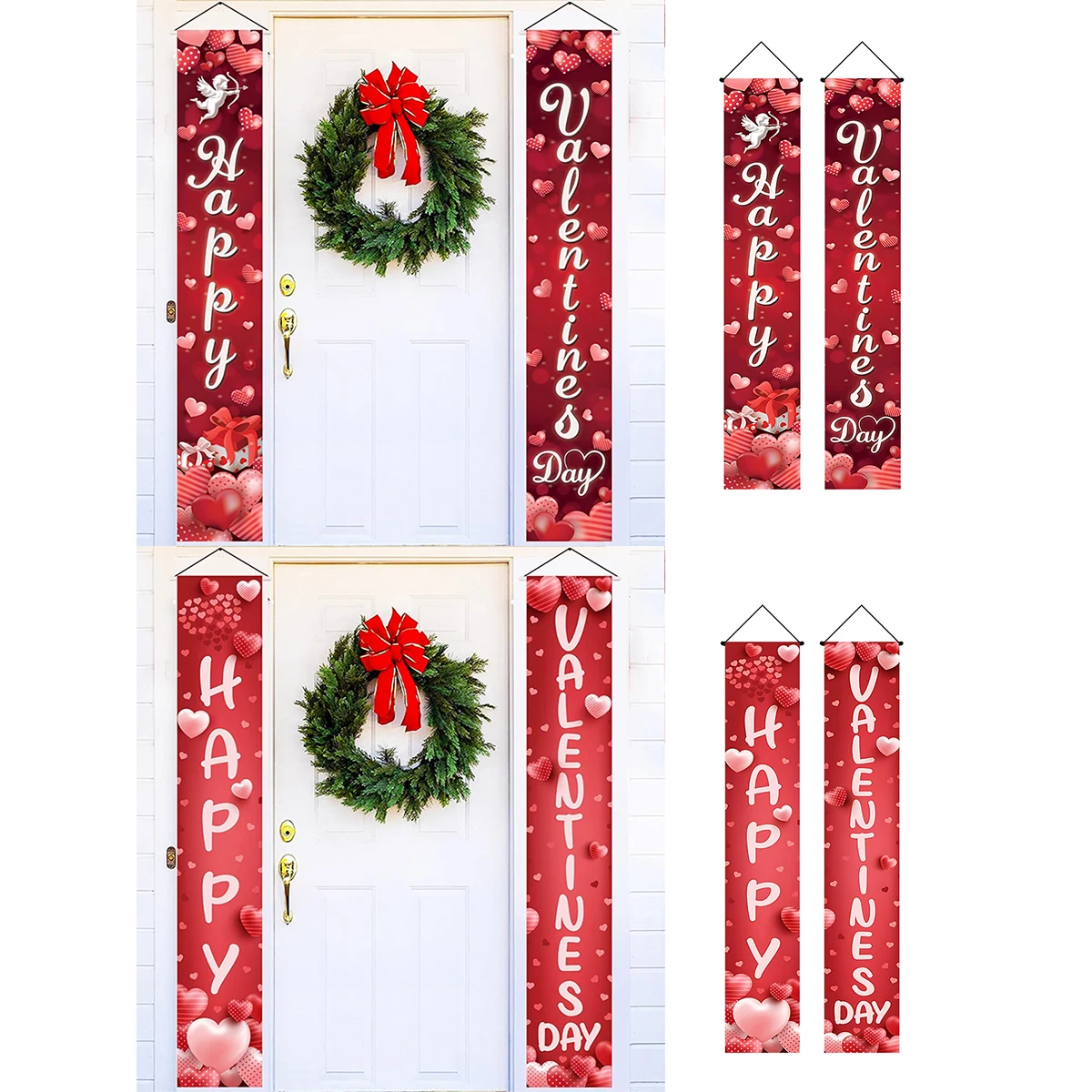 2PCS- Happy Valentine's Day Banner Red Valentine's Day Valentine's Day Wedding Wedding Party Decorative Background Cloth