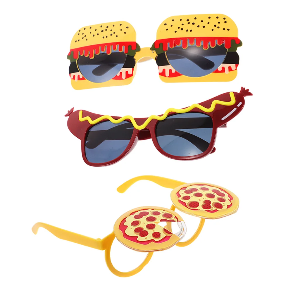 

3pcs Burger Hot Dog Pizza Glasses Novelty Fun Party Sunglasses Clear Lens Lightweight Reusable Costume Eyewear For Adults Kids