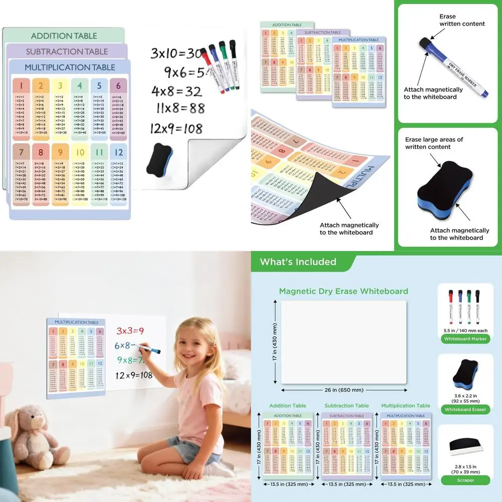 سبورة بيضاء مغناطيسية على الحائط، مقاس 26 × 17، مخططات الرياضيات التعليمية للأطفال، مثالية للمنزل والفصول الدراسية #1