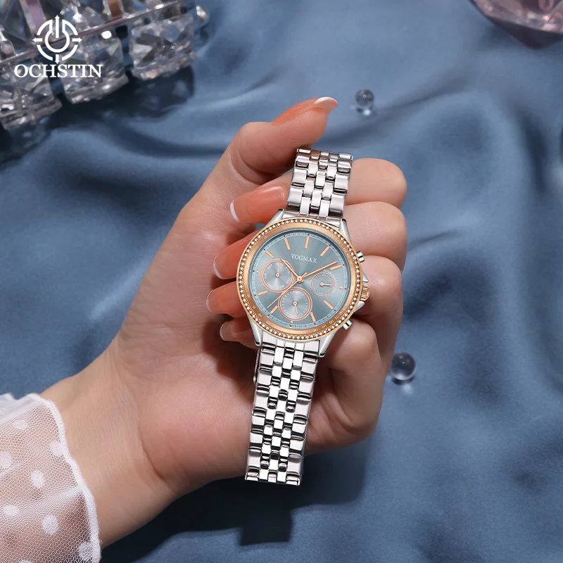 OCHSTIN Ladies' Multi‑function Quartz Wristwatch Women's Soft Comfortable Leather Band Waterproof Dress Watch Female Gifts Clock