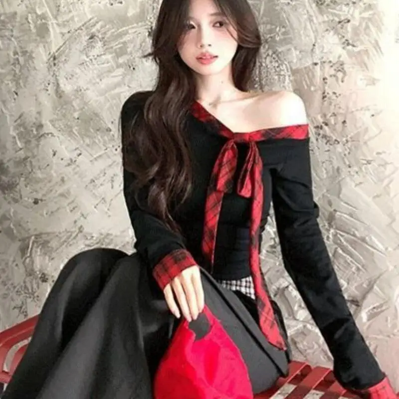 Schulterfreies Basishemd, One-Shoulder-Top, sexy Damen-T-Shirt mit schräger Schulter und langen Ärmeln, neuer Herbst- und Winterstil