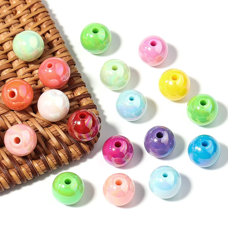 8 10 12 14 16mm Acrylic Round Beads Colorful Glossy Loose Spacer Beads For Handmade Bracelet Making DIY Jewelry Accessories