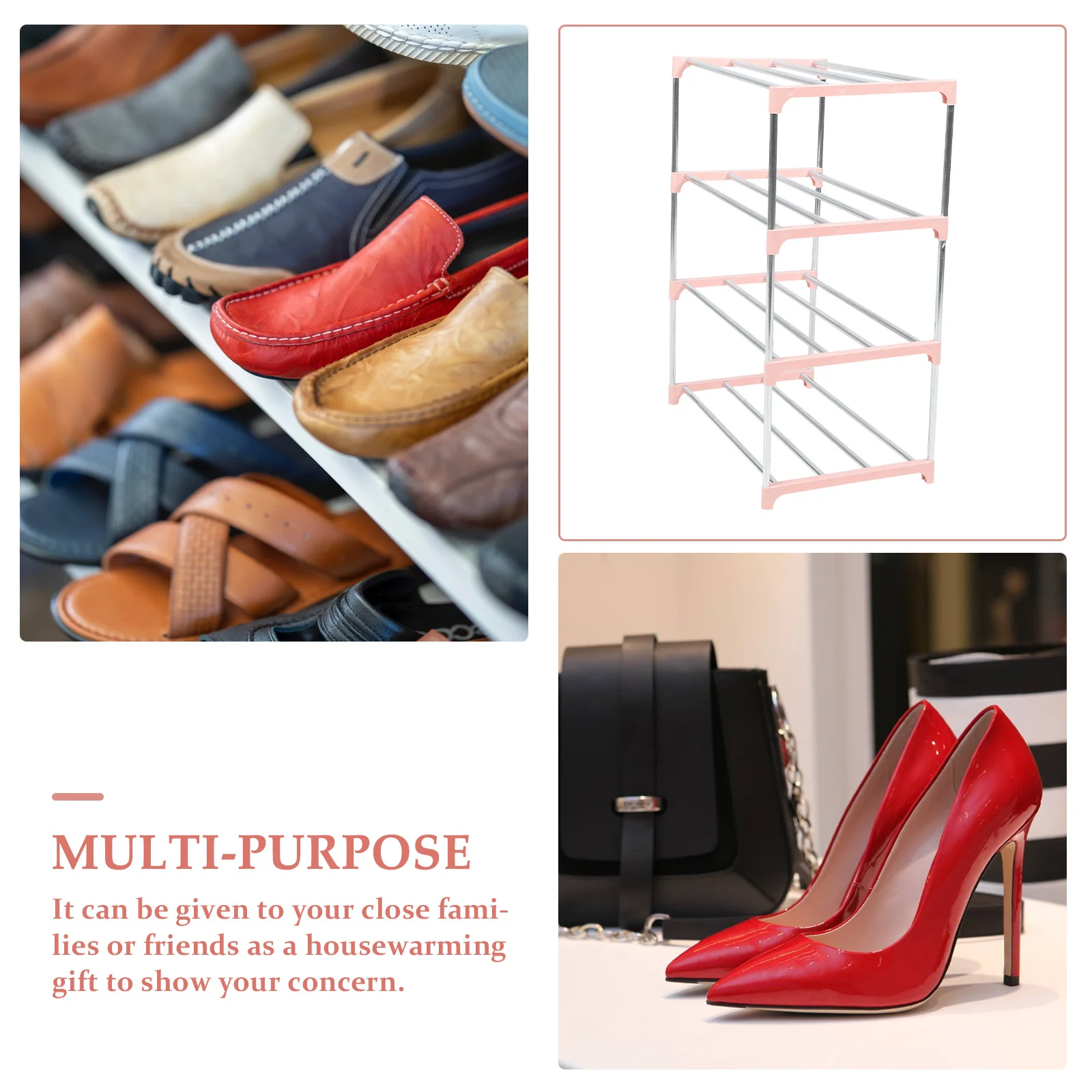 

Four-Layer Shoe Rack Pp Stainless Steel Shoes Storage Shelf Space-Saving Hallway Organizer Multi-Layer Shoe Holder For