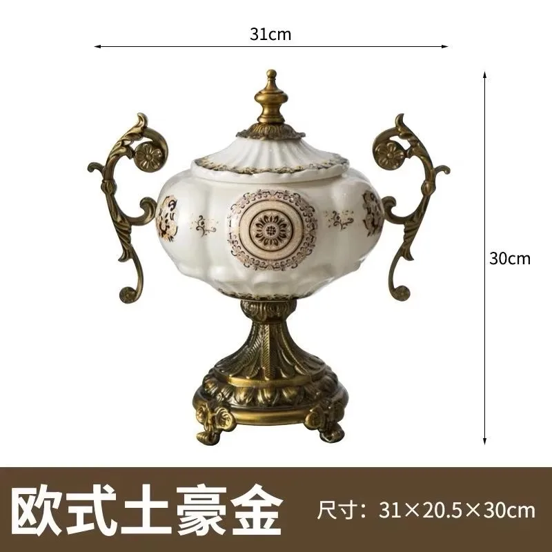 Retro Alloy Bottom Top Ice Crack Ceramic Storage Jar Decoration Home Livingroom Table Storage Tank Accessories Store Ornaments