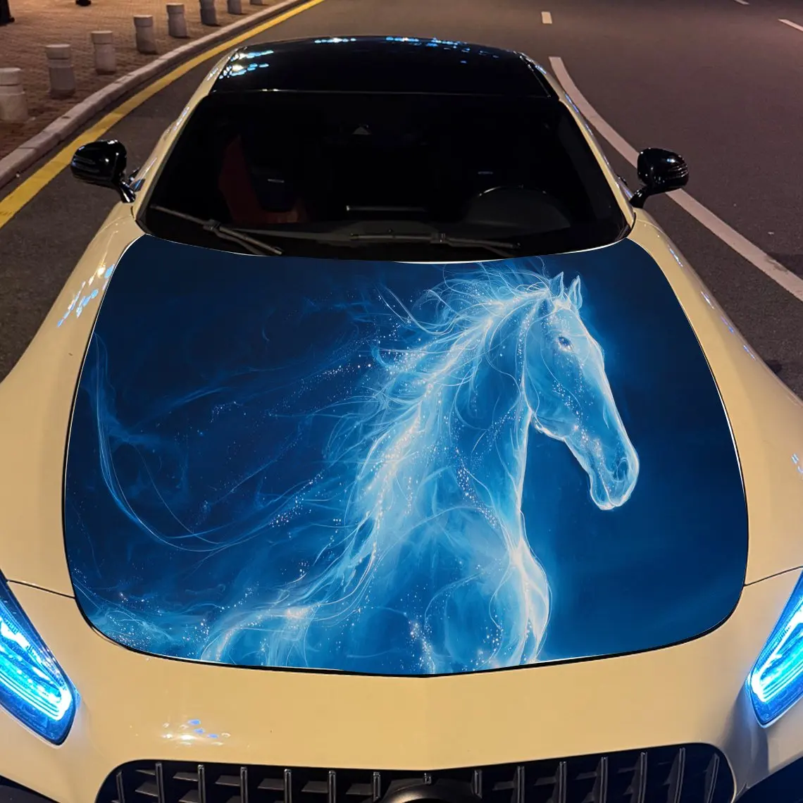 

Химерная синяя неоновая лошадь, наклейка на капот двигателя автомобиля, автоматические виниловые обертывания, водонепроницаемая самоклеящаяся наклейка на автомобиль, прочная и устойчивая к царапинам